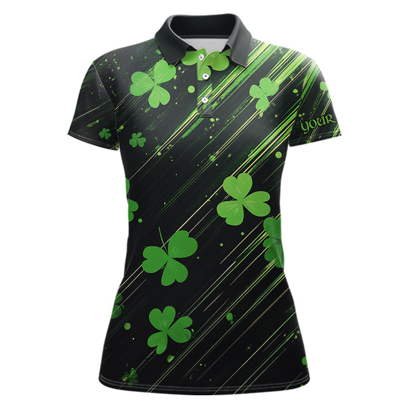 Personalized Black & Green Clover pattern Women golf polo shirt Custom St Patrick Day ladies golf wear NQS9574