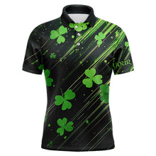 Load image into Gallery viewer, Personalized Black &amp; Green Clover pattern Men golf polo shirts Custom St Patrick Day mens golf wear NQS9574