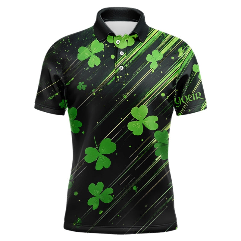 Personalized Black & Green Clover pattern Men golf polo shirts Custom St Patrick Day mens golf wear NQS9574