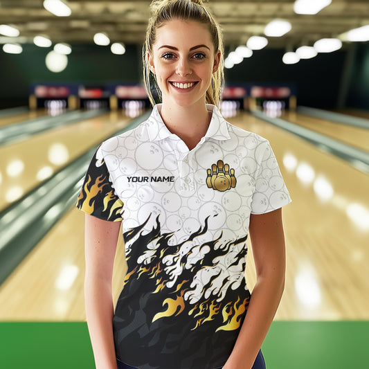 Black and White Camo Bowling Shirts For Women Custom Bowling Team League Jerseys | Gold NQS9576