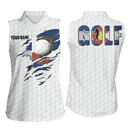 Womens sleeveless golf polo shirts vintage Colorado flag custom team golf shirts, patriot golf tops NQS7655