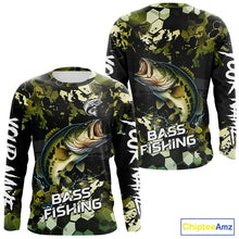 Load image into Gallery viewer, Green Camo Largemouth Bass fishing sun shirts custom name fishing shirts long sleeve uv protection NQS10284