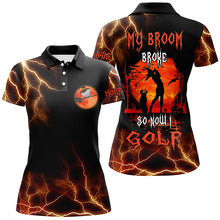 Load image into Gallery viewer, Funny black lightning Halloween golf shirt custom women golf polo shirt My broom broke so now I golf NQS6172