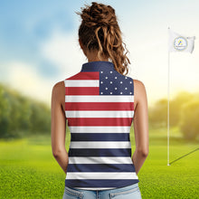 Load image into Gallery viewer, Custom American Flag Sleeveless Golf Polo Shirt, Personalized Patriotic Ladies Golf attire NQS10500