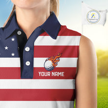 Load image into Gallery viewer, Custom American Flag Sleeveless Golf Polo Shirt, Personalized Patriotic Ladies Golf attire NQS10500