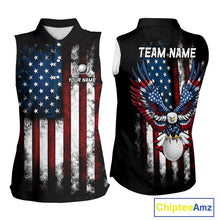 Load image into Gallery viewer, Vintage American Flag Eagle Black Golf Sleeveless Polo Shirts Custom Ladies patriotic golf shirts NQS10502