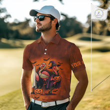 Load image into Gallery viewer, Funny Flamingo Pumpkin Golf Polo Shirt For Men Custom Halloween Golf Tops | Orange NQS10702