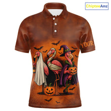 Load image into Gallery viewer, Funny Flamingo Pumpkin Golf Polo Shirt For Men Custom Halloween Golf Tops | Orange NQS10702