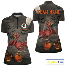 Load image into Gallery viewer, Funny Flamingo Halloween Bowling Polo, 1/4 Zip Shirt For Women Custom Halloween Bowling Team Jersey NQS10703