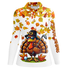 Load image into Gallery viewer, Thanksgiving autumn leaf pattern custom Women golf polo shirt, Funny Turkey golf tops for ladies NQS8748