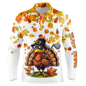 Thanksgiving autumn leaf pattern custom Mens golf polo shirts, Funny Turkey golf tops for mens NQS8748