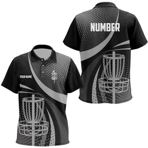 Black Grey Dot pattern disc golf basket custom Kid disc golf polo shirts shirts, frisbee golf jerseys NQS8749