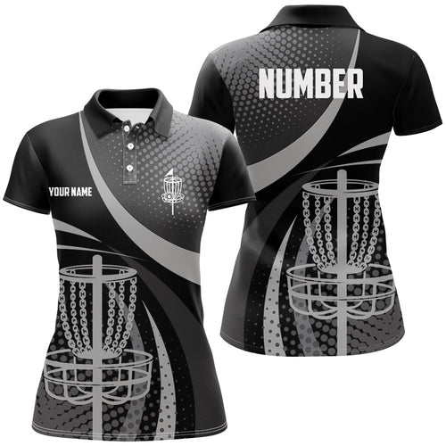 Black Grey Dot pattern disc golf basket custom Womens disc golf polo shirts, frisbee golf jerseys NQS8749