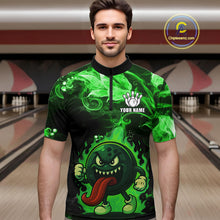 Load image into Gallery viewer, Personalized Funny Bowling Shirts for Men Green Flame Custom Bowling Team Outfit, Gift For Bowlers NQS10909