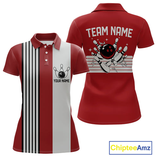 Retro Black and red stripe Bowling shirts For Women custom bowling team jerseys Bowler Outfits NQS11096