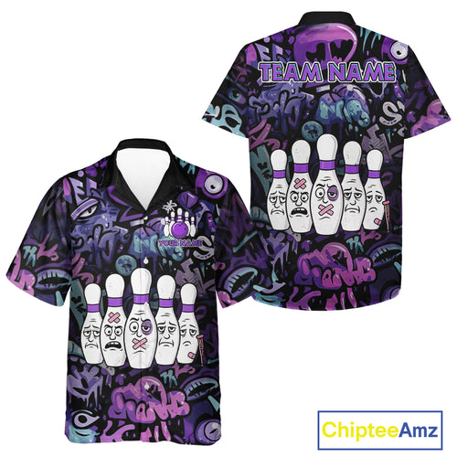 Custom Purple graffiti pattern Funny Bowling Hawaiian Shirts, Team Bowling Jersey NQS11099