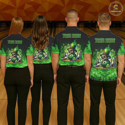 Green Flame Smoke St Patrick's Day Eagle Skull Women's Bowling Shirt Custom Lucky Bowling Team Jersey NQS11286