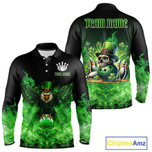 Load image into Gallery viewer, Green Flame Smoke St Patrick's Day Eagle Skull Men's Bowling Shirts Custom Lucky Bowling Team Jersey NQS11286