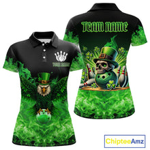 Load image into Gallery viewer, Green Flame Smoke St Patrick's Day Eagle Skull Women's Bowling Shirt Custom Lucky Bowling Team Jersey NQS11286