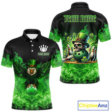 Load image into Gallery viewer, Green Flame Smoke St Patrick's Day Eagle Skull Men's Bowling Shirts Custom Lucky Bowling Team Jersey NQS11286