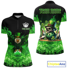 Load image into Gallery viewer, Green Flame Smoke St Patrick's Day Eagle Skull Women's Bowling Shirt Custom Lucky Bowling Team Jersey NQS11286