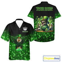 Load image into Gallery viewer, Green shamrock St Patrick's Day Eagle Skull Bowling Hawaiian shirt Custom Lucky Bowling Team Jersey NQS11287