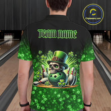 Load image into Gallery viewer, Green shamrock St Patrick's Day Eagle Skull Men's Bowling Shirts Custom Lucky Bowling Team Jersey NQS11287