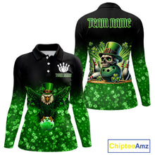 Load image into Gallery viewer, Green shamrock St Patrick's Day Eagle Skull Women's Bowling Shirts Custom Lucky Bowling Team Jersey NQS11287