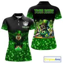 Load image into Gallery viewer, Green shamrock St Patrick's Day Eagle Skull Women's Bowling Shirts Custom Lucky Bowling Team Jersey NQS11287