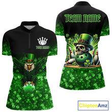 Load image into Gallery viewer, Green shamrock St Patrick's Day Eagle Skull Women's Bowling Shirts Custom Lucky Bowling Team Jersey NQS11287