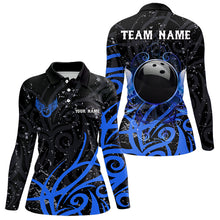 Load image into Gallery viewer, Black and Blue Camo Bowling Polo, Quarter Zip Shirt For Women Custom Team Bowling Jersey bowler outfit NQS9417