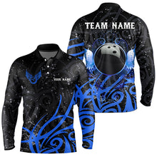 Load image into Gallery viewer, Black and Blue Camo Bowling Polo, Quarter Zip Shirts For Men Custom Team Bowling Jersey bowlers outfit NQS9417