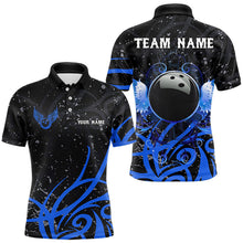 Load image into Gallery viewer, Black and Blue Camo Bowling Polo, Quarter Zip Shirts For Men Custom Team Bowling Jersey bowlers outfit NQS9417