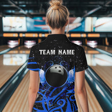 Load image into Gallery viewer, Black and Blue Camo Bowling Polo, Quarter Zip Shirt For Women Custom Team Bowling Jersey bowler outfit NQS9417