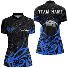 Load image into Gallery viewer, Black and Blue Camo Bowling Polo, Quarter Zip Shirt For Women Custom Team Bowling Jersey bowler outfit NQS9417