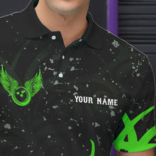 Load image into Gallery viewer, Black and Green Camo Bowling Polo, Quarter Zip Shirt For Men Custom Team Bowling Jersey bowlers outfit NQS9418