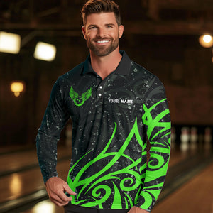 Black and Green Camo Bowling Polo, Quarter Zip Shirt For Men Custom Team Bowling Jersey bowlers outfit NQS9418