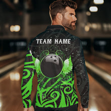 Load image into Gallery viewer, Black and Green Camo Bowling Polo, Quarter Zip Shirt For Men Custom Team Bowling Jersey bowlers outfit NQS9418