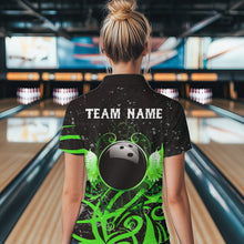 Load image into Gallery viewer, Black &amp; Green Camo Bowling Polo, Quarter Zip Shirt For Women Custom Team Bowling Jersey bowler outfit NQS9418