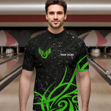 Load image into Gallery viewer, Black and Green Camo Bowling Polo, Quarter Zip Shirt For Men Custom Team Bowling Jersey bowlers outfit NQS9418