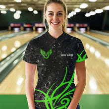 Load image into Gallery viewer, Black &amp; Green Camo Bowling Polo, Quarter Zip Shirt For Women Custom Team Bowling Jersey bowler outfit NQS9418