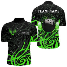 Load image into Gallery viewer, Black and Green Camo Bowling Polo, Quarter Zip Shirt For Men Custom Team Bowling Jersey bowlers outfit NQS9418