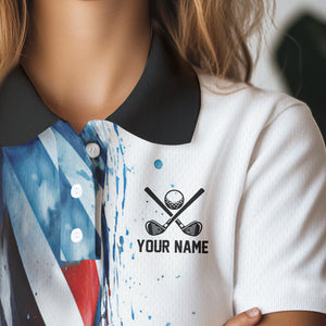 Red, White and Blue American flag Women golf polo shirts Custom name patriotic golf top for ladies NQS9419