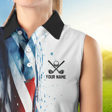 Load image into Gallery viewer, Red, White and Blue American flag Women sleeveless polo shirt Custom patriotic golf top for ladies NQS9419