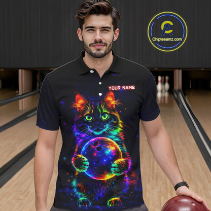 Neon Cat Bowling Jerseys for Men Custom Team Bowling Apparel, best bowling shirts NQS11516