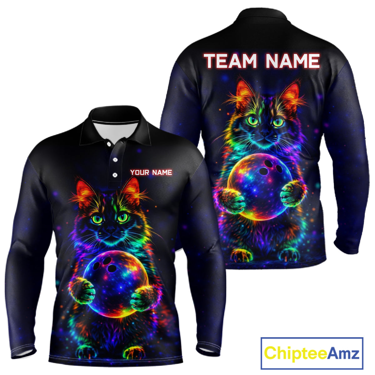 Neon Cat Bowling Jerseys for Men Custom Team Bowling Apparel, best bowling shirts NQS11516