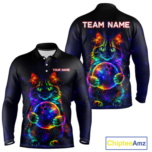Neon Cat Bowling Jerseys for Men Custom Team Bowling Apparel, best bowling shirts NQS11516