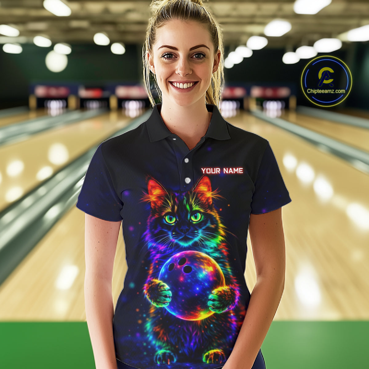 Neon Cat Bowling shirts for Ladies Custom Team Bowling Apparel, best bowling shirts NQS11516