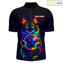Load image into Gallery viewer, Neon Cat Bowling Jerseys for Men Custom Team Bowling Apparel, best bowling shirts NQS11516