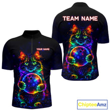 Load image into Gallery viewer, Neon Cat Bowling Jerseys for Men Custom Team Bowling Apparel, best bowling shirts NQS11516